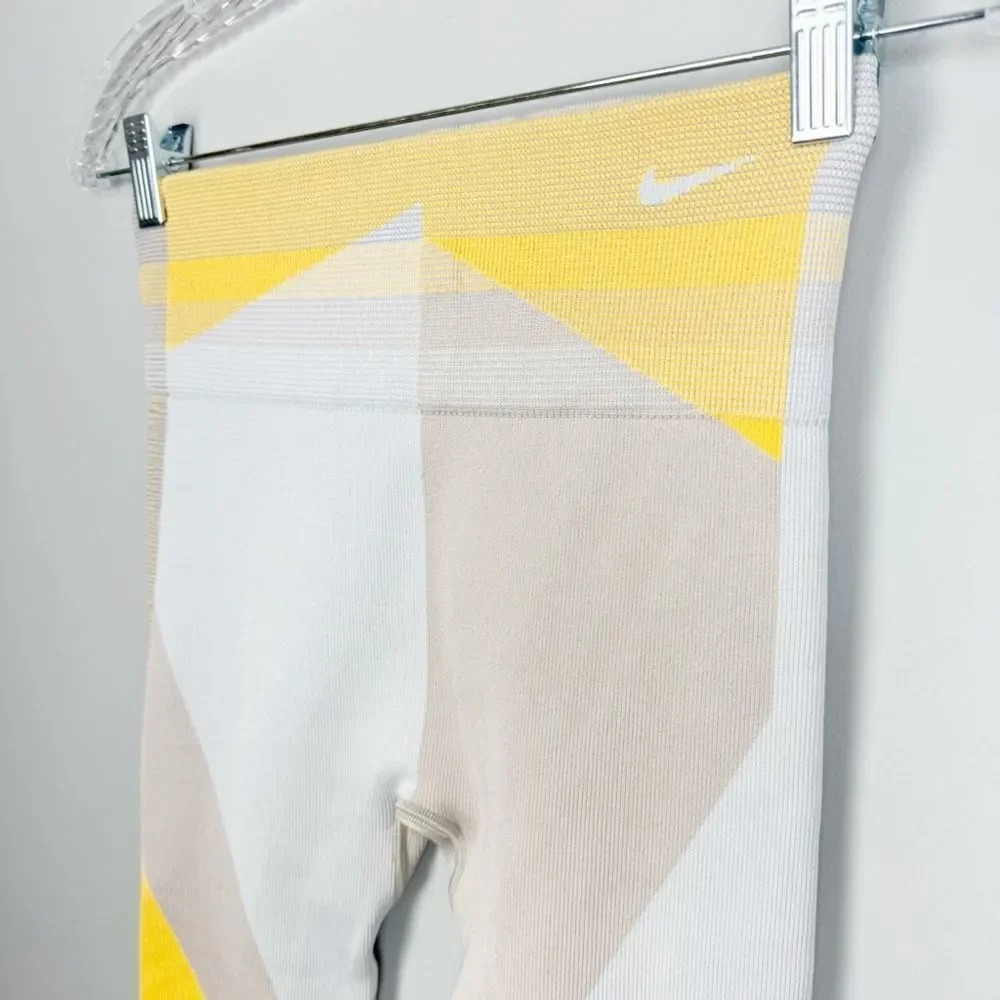 NIKE | Dri Fit Sculpt Icon Clash Cropped Leggings Yellow Gray Tan Women’s Size M